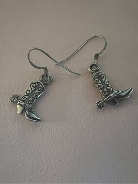 Western Sterling Silver Cowboy Boot Dangle Earrings